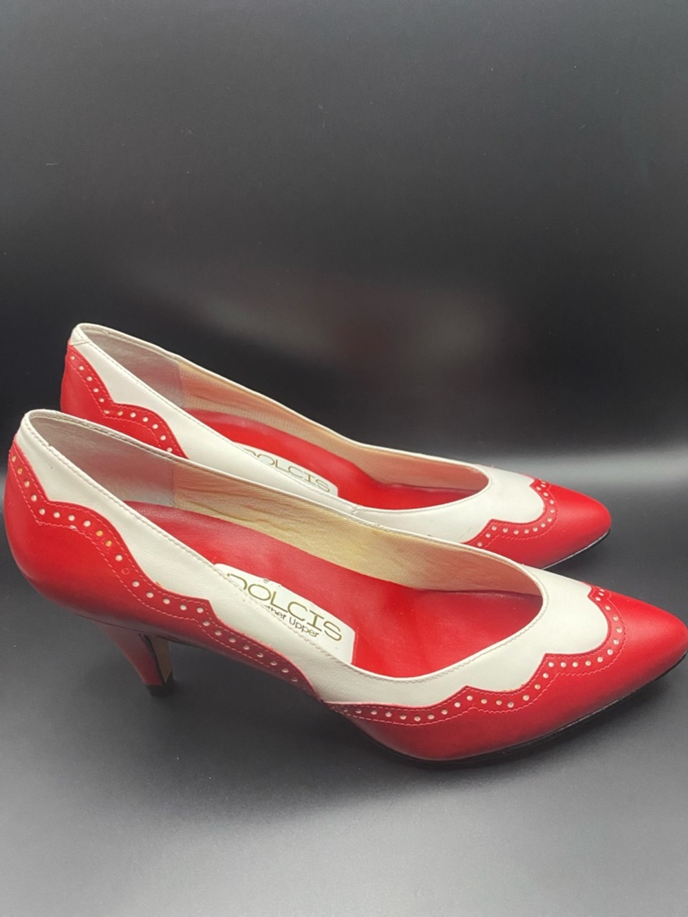 Vintage Dolcis Red and White Leather Spectator Pumps